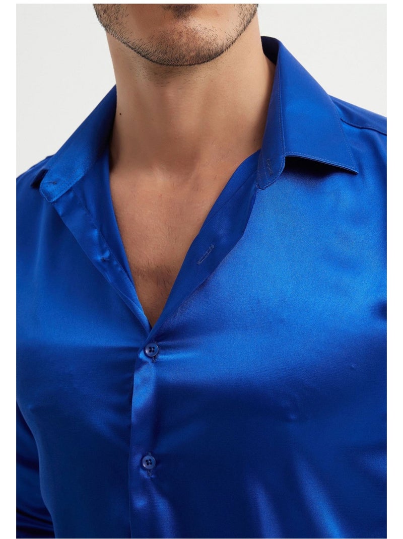 Camisa de satén Kebello Azul - Kiabi