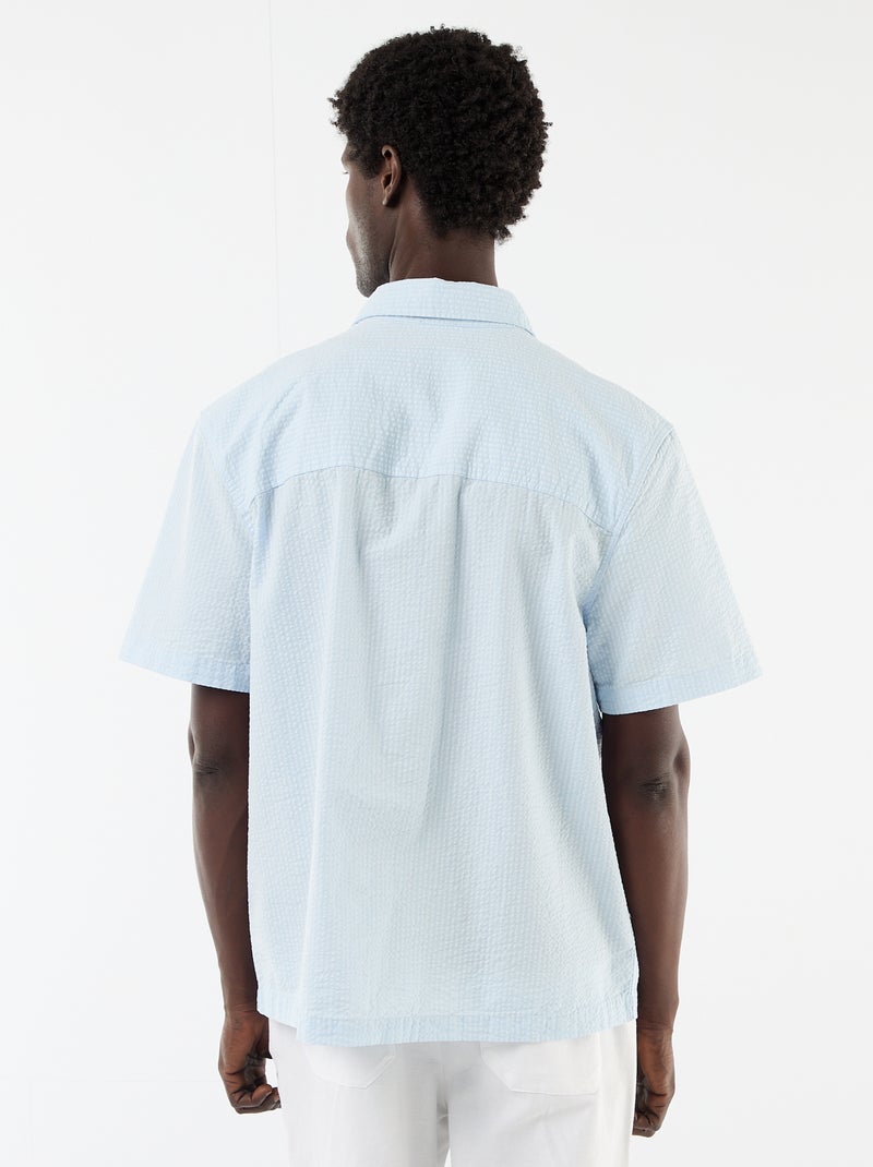 Camisa de seersucker de manga corta Azul - Kiabi