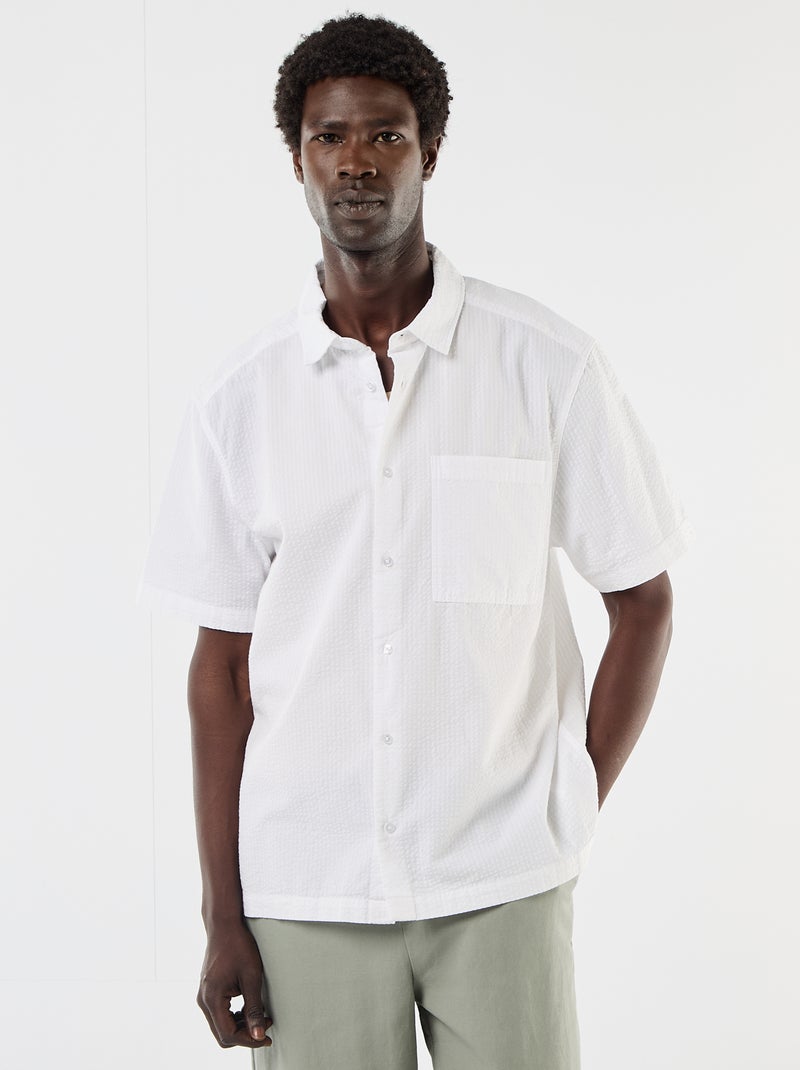 Camisa de seersucker de manga corta Blanco - Kiabi