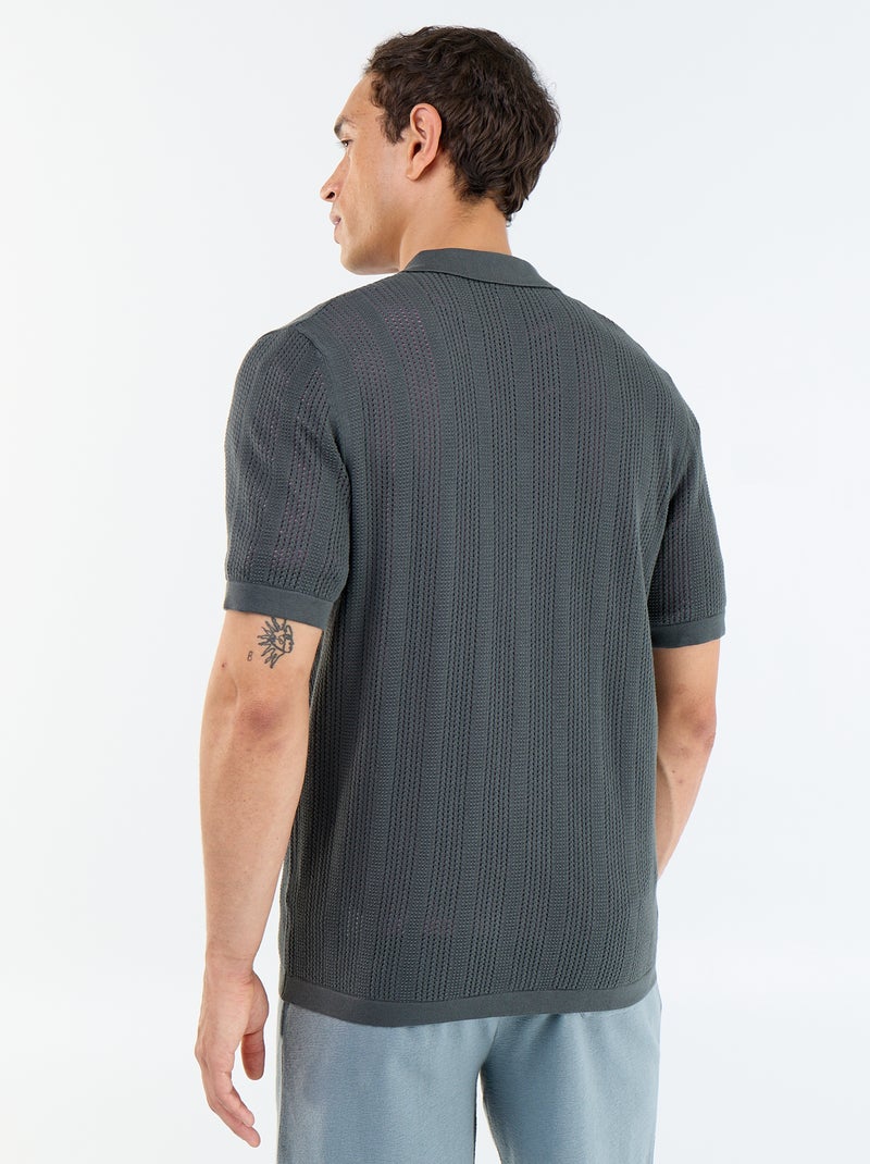 Camisa de tejido calado de manga corta Kaki - Kiabi