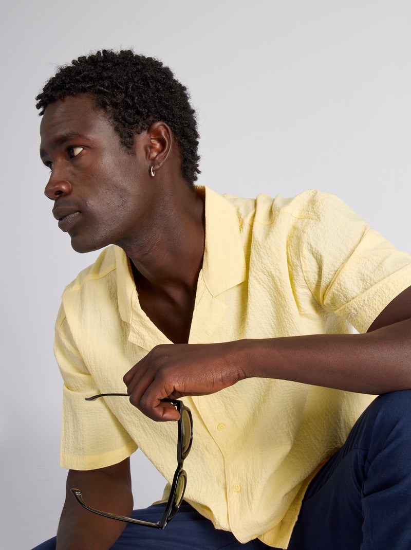 Camisa de tejido gofrado amarillo oro - Kiabi