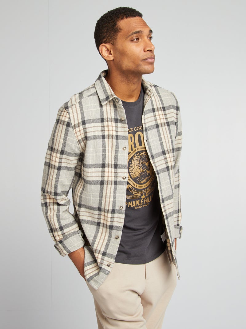 Camisa de terciopelo a cuadros GRIS - Kiabi