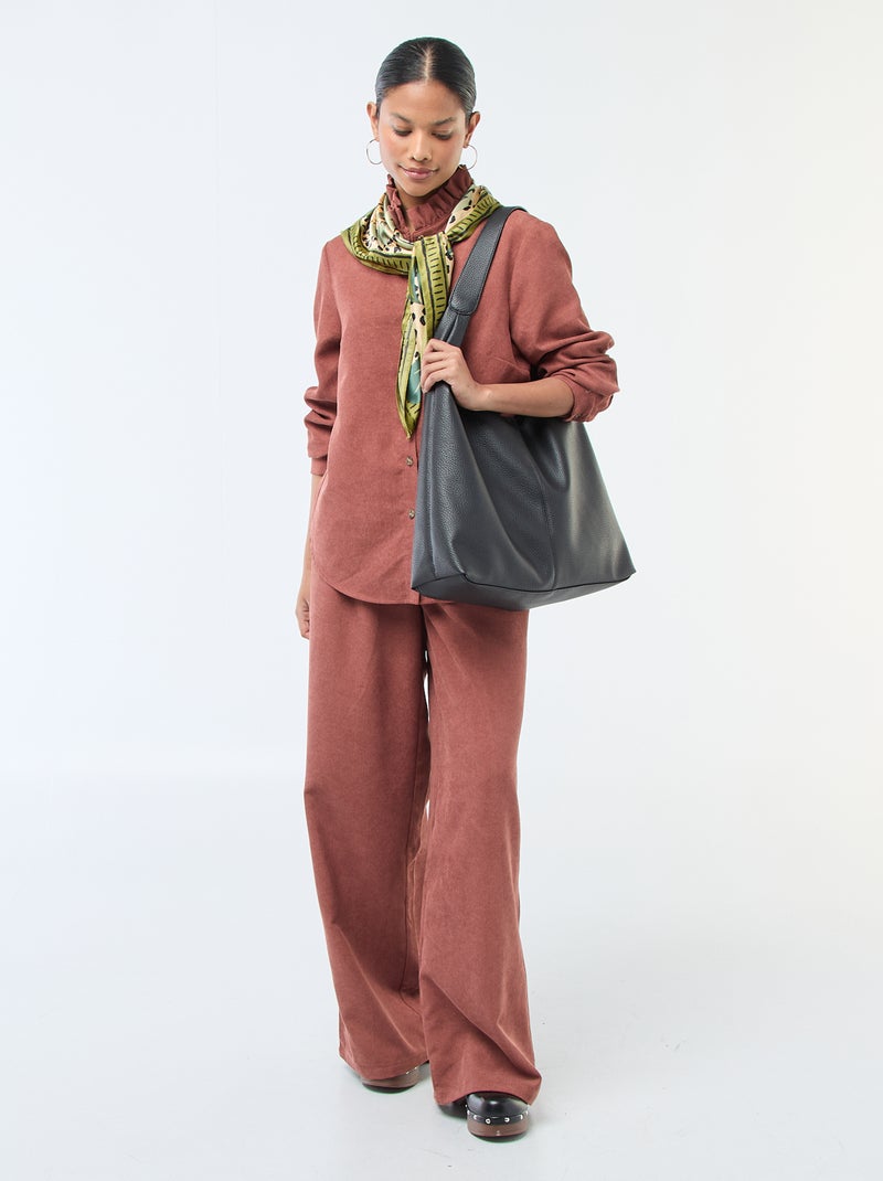 Camisa de terciopelo lisa Marron - Kiabi