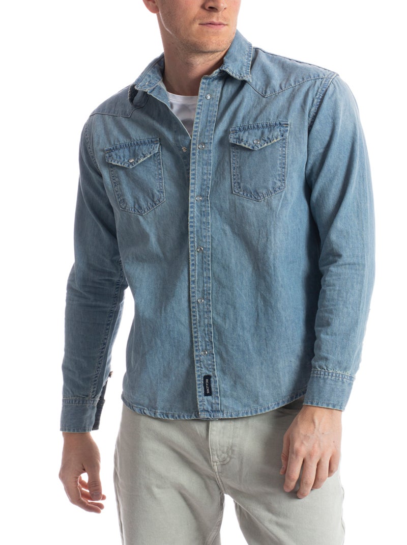 Camisa denim corte western FURIO 'Rica Lewis' Azul - Kiabi