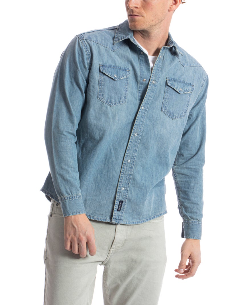 Camisa denim corte western FURIO 'Rica Lewis' Azul - Kiabi