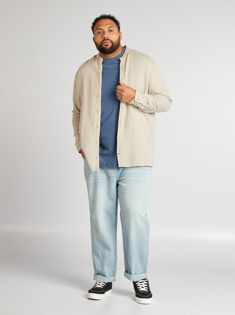 Camisa dobby con cuello mao GRIS - Kiabi