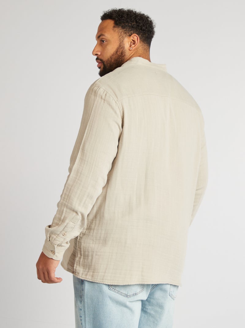 Camisa dobby con cuello mao GRIS - Kiabi