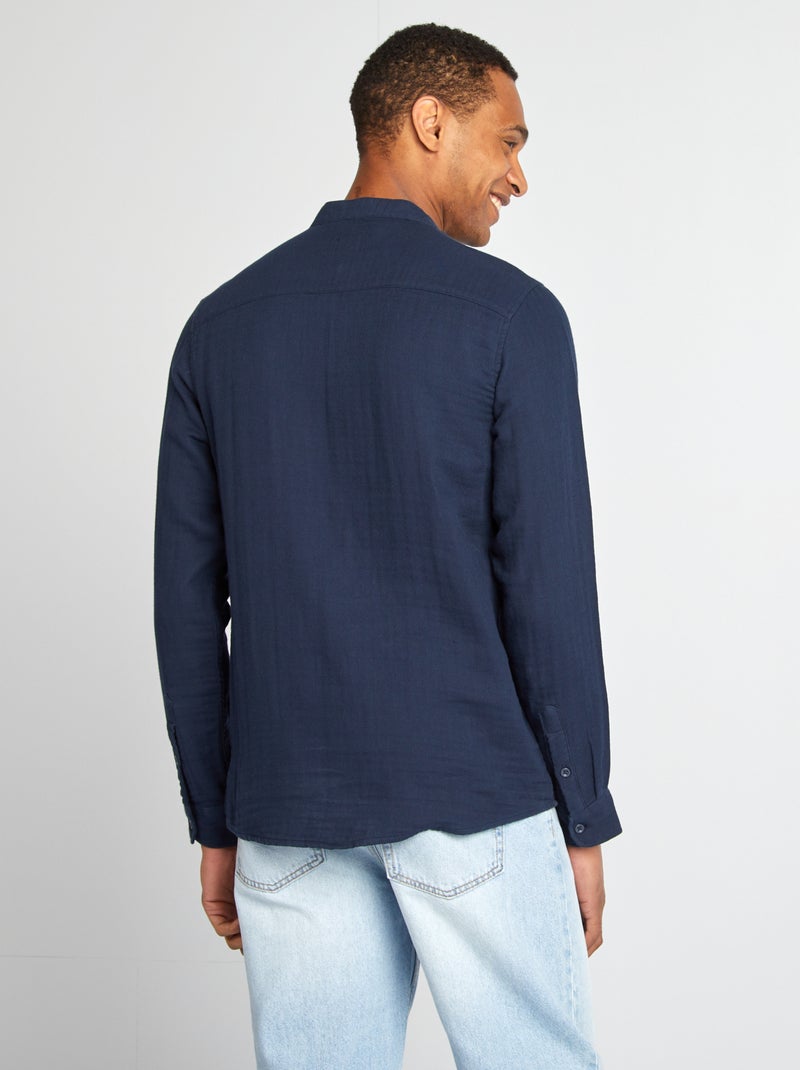 Camisa dobby corte recto con cuello redondo azul - Kiabi
