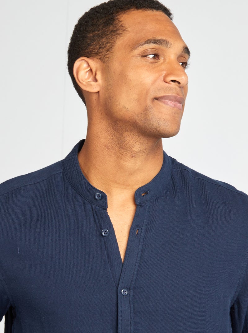 Camisa dobby corte recto con cuello redondo azul - Kiabi