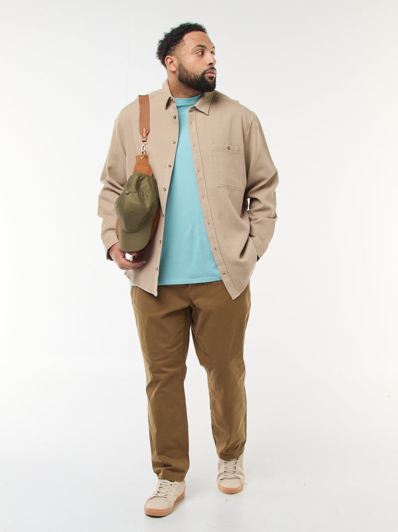 Camisa efecto gofrado liso Beige - Kiabi