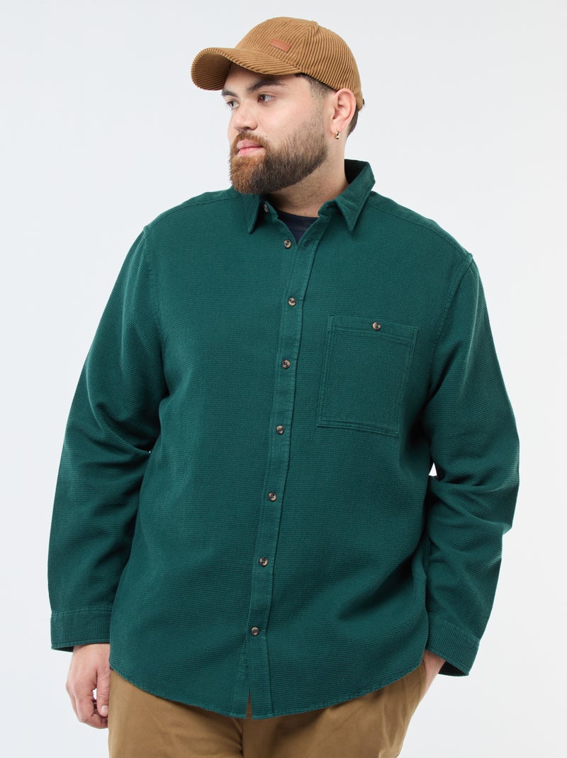 Camisa efecto gofrado liso Verde - Kiabi