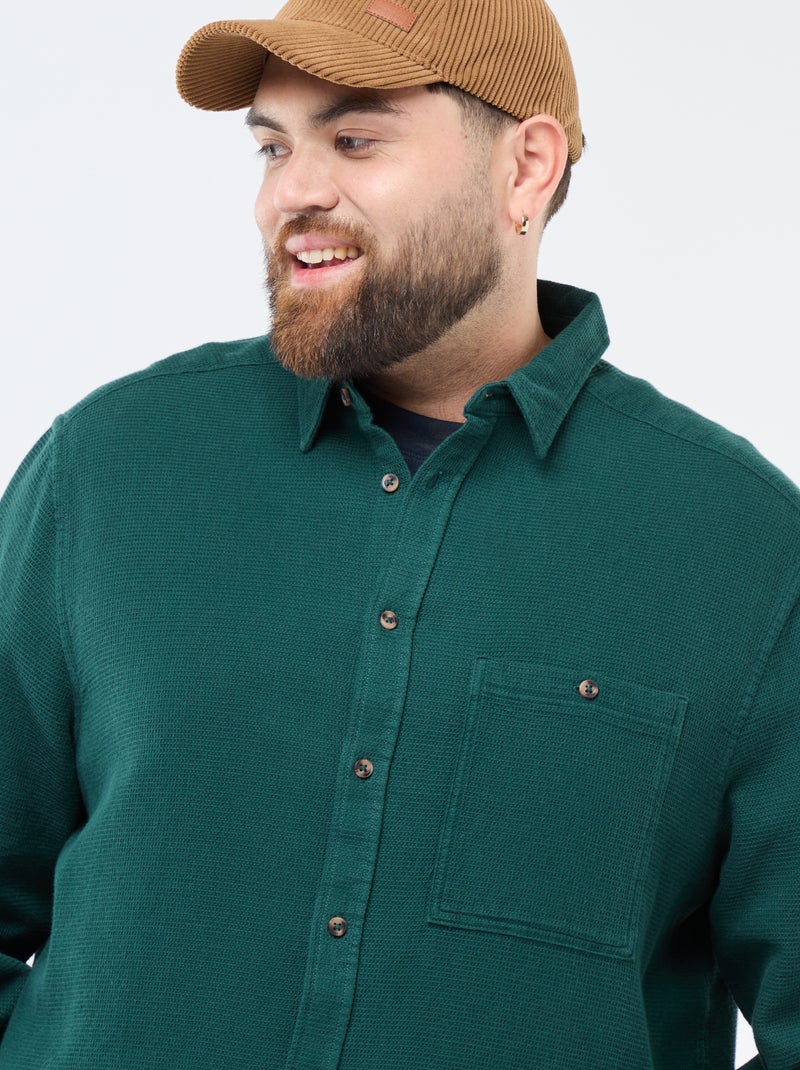 Camisa efecto gofrado liso Verde - Kiabi