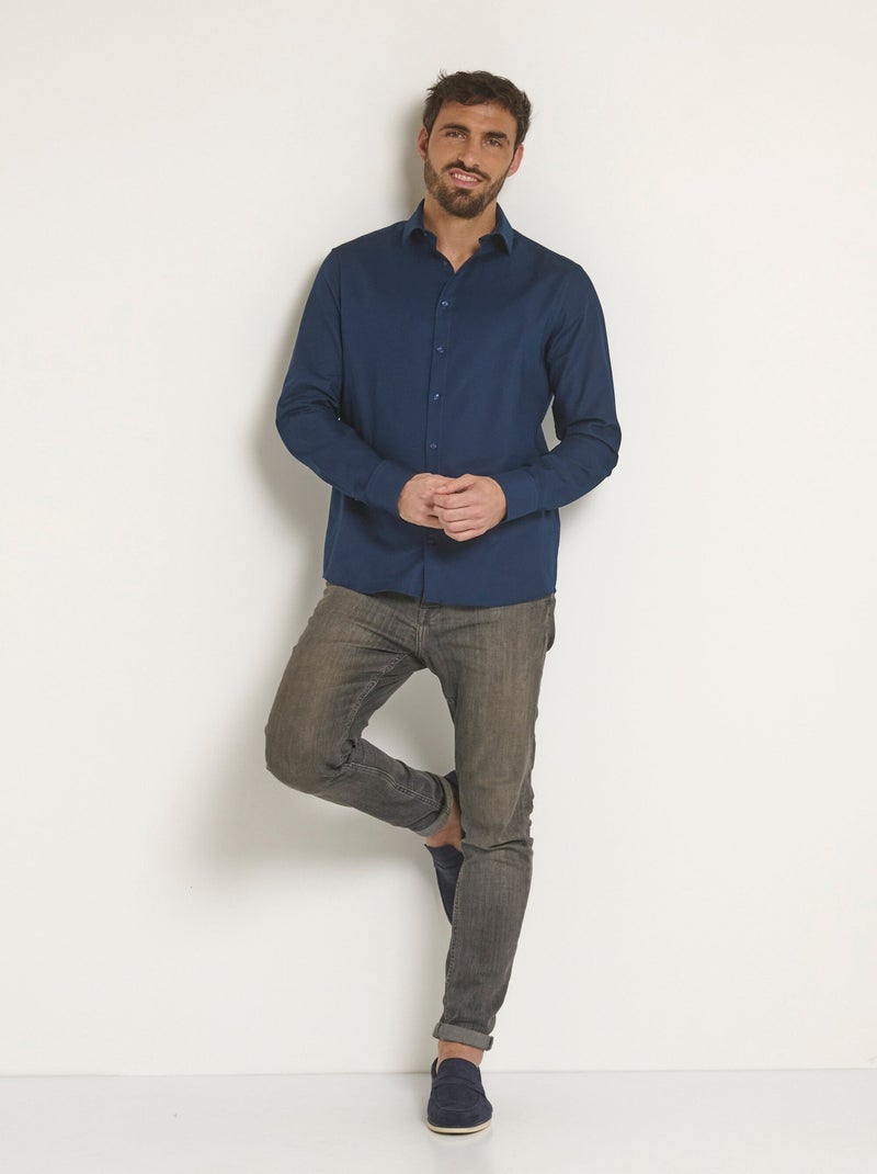 Camisa elegante de algodón con cuello semiitaliano - Afibel Azul marino - Kiabi
