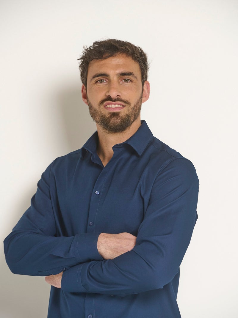 Camisa elegante de algodón con cuello semiitaliano - Afibel Azul marino - Kiabi