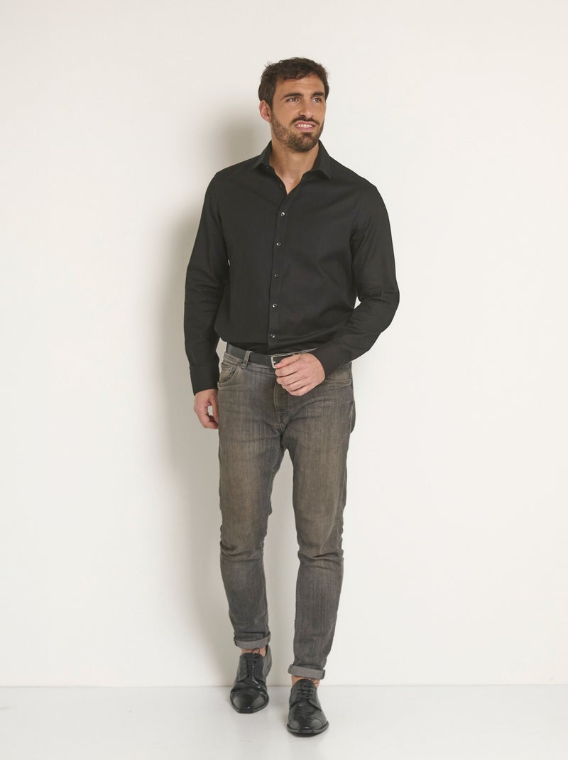 Camisa elegante de algodón con cuello semiitaliano - Afibel Negro - Kiabi