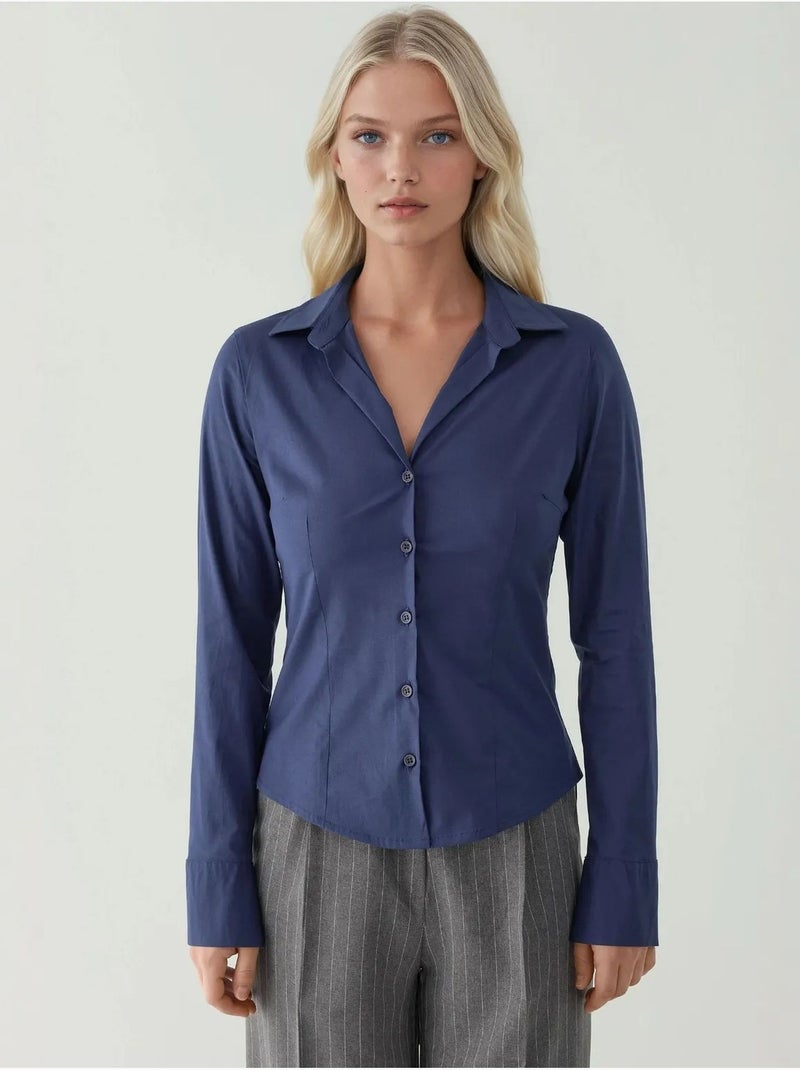 Camisa elegante de manga larga con botones hiccup Azul marino - Kiabi