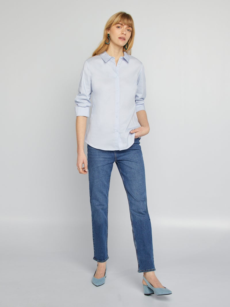 Camisa entallada cuello italiano azul gris - Kiabi