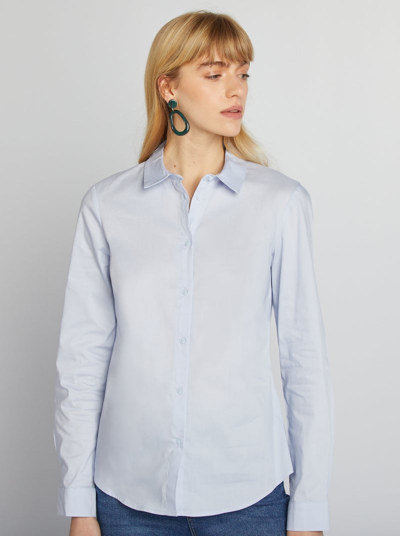 Camisa entallada cuello italiano azul gris - Kiabi