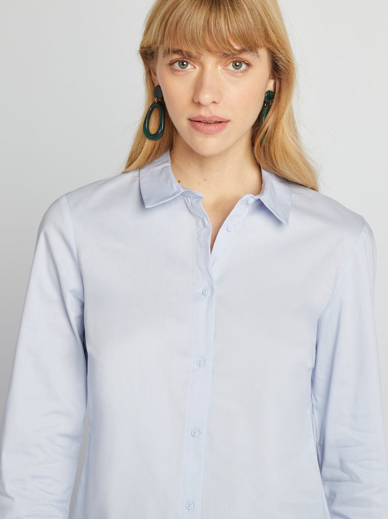 Camisa entallada cuello italiano azul gris - Kiabi