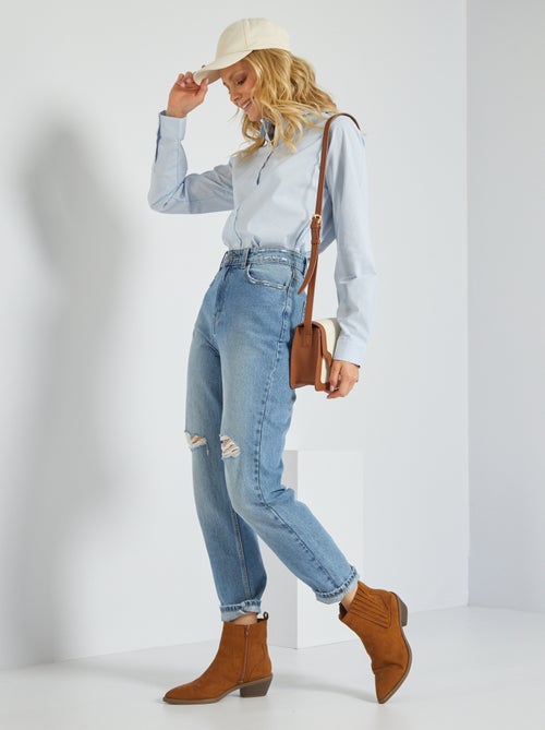 Camisa entallada cuello italiano - Kiabi Camisa entallada cuello italiano - Kiabi