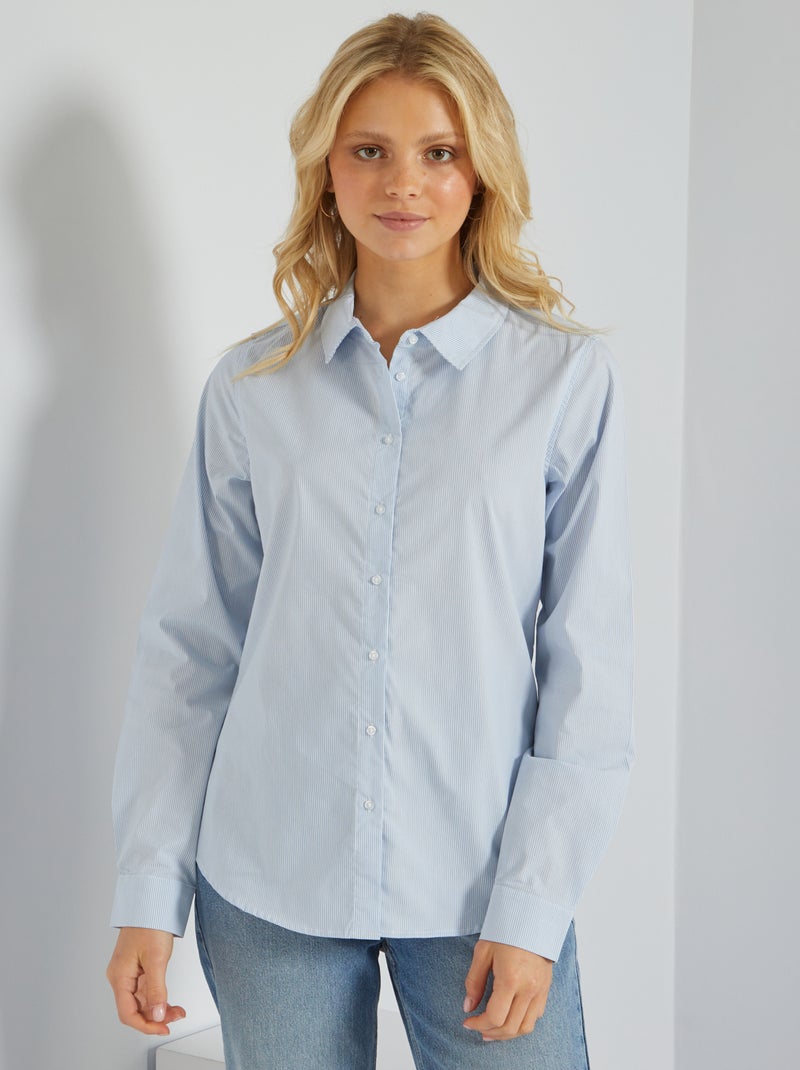 Camisa entallada cuello italiano AZUL - Kiabi