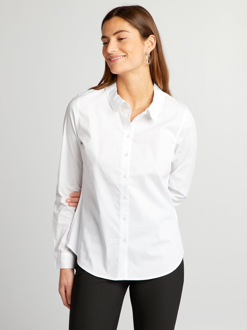 Camisa entallada cuello italiano blanco - Kiabi