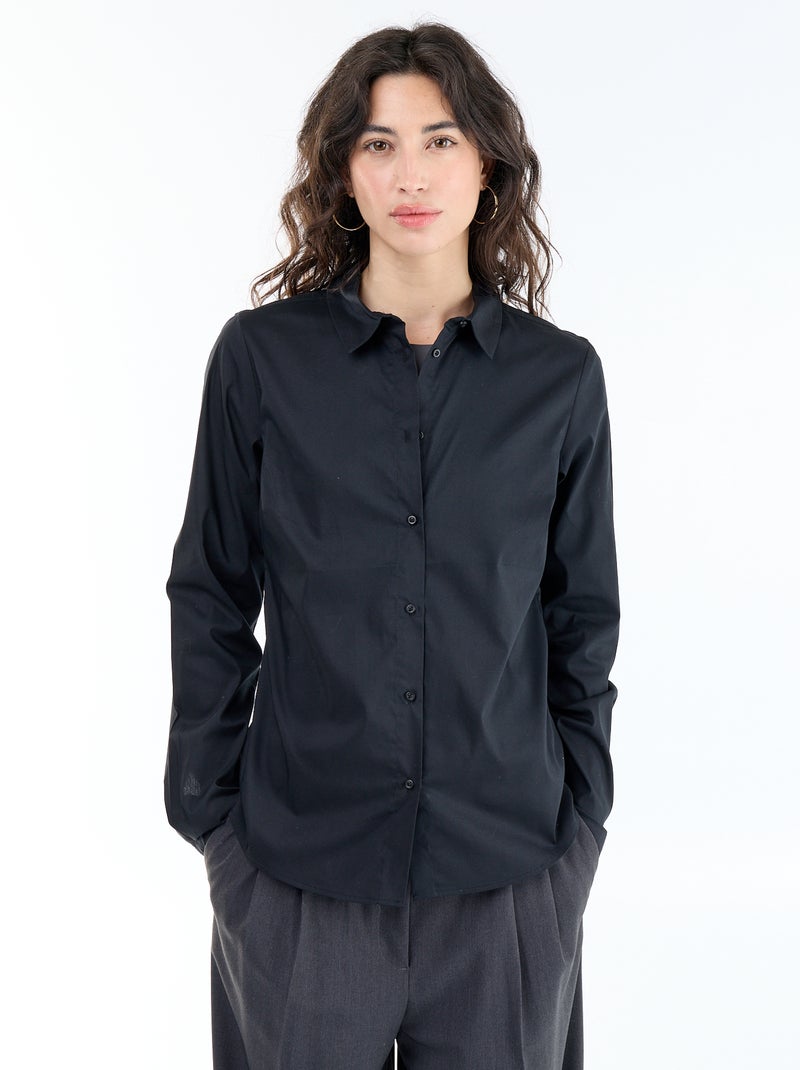 Camisa entallada cuello italiano Negro - Kiabi