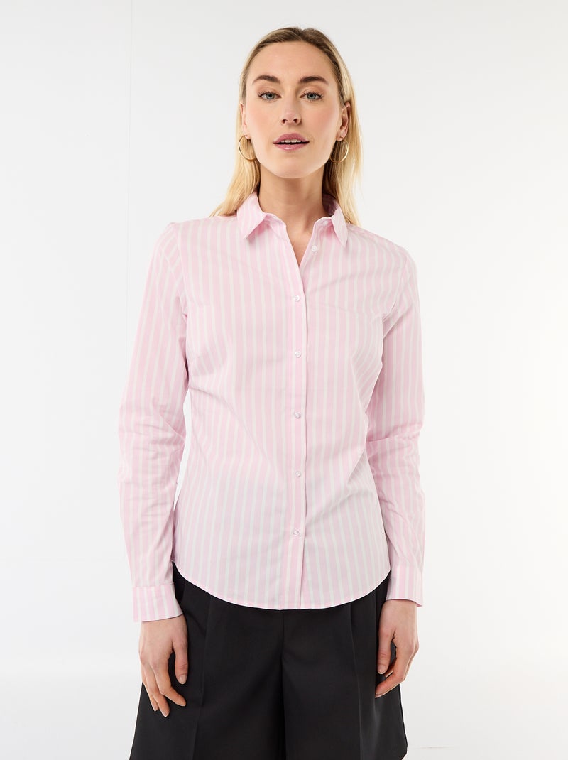 Camisa entallada cuello italiano Rosa - Kiabi