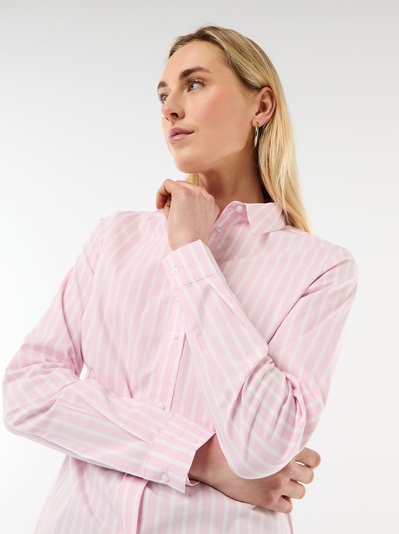 Camisa entallada cuello italiano Rosa - Kiabi