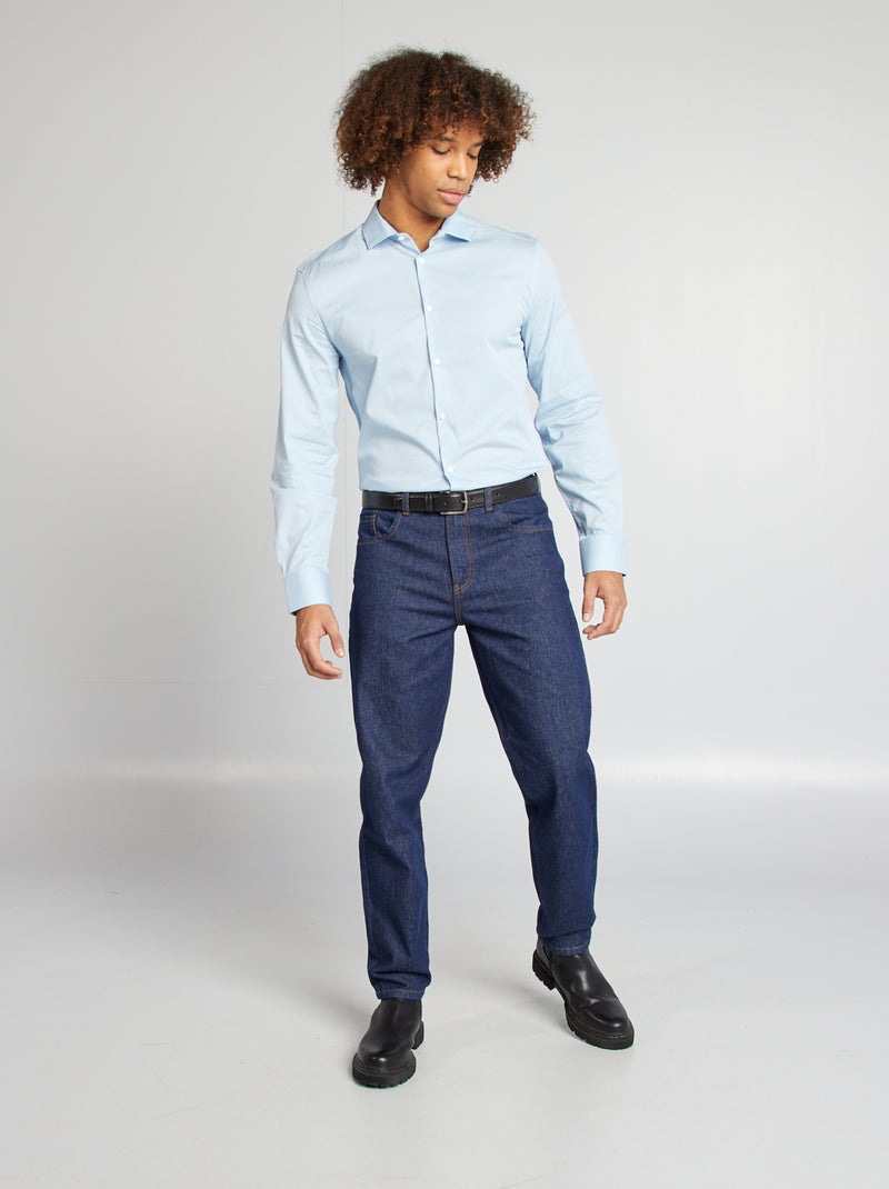 Camisa entallada de cuello italiano AZUL - Kiabi