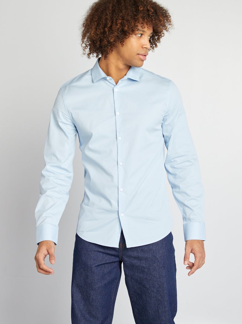 Camisa entallada de cuello italiano AZUL - Kiabi