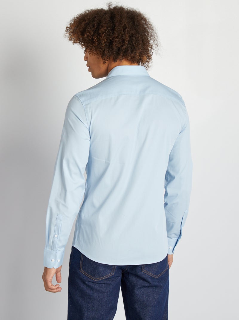 Camisa entallada de cuello italiano AZUL - Kiabi