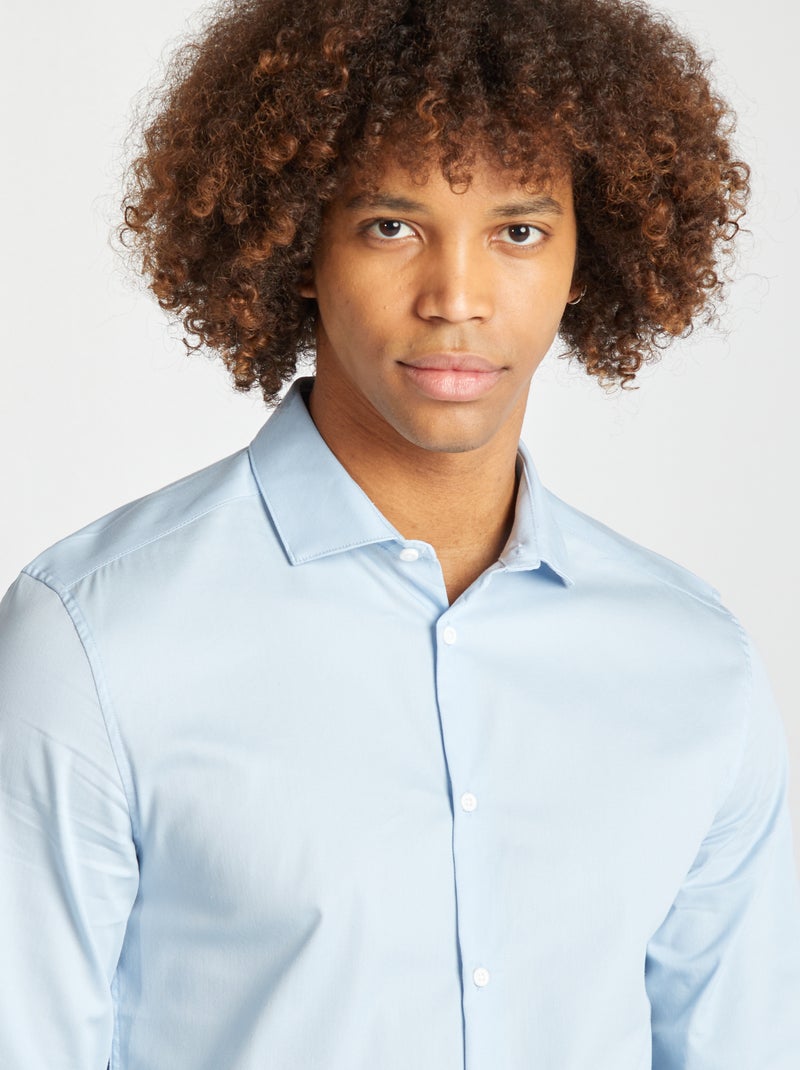 Camisa entallada de cuello italiano AZUL - Kiabi