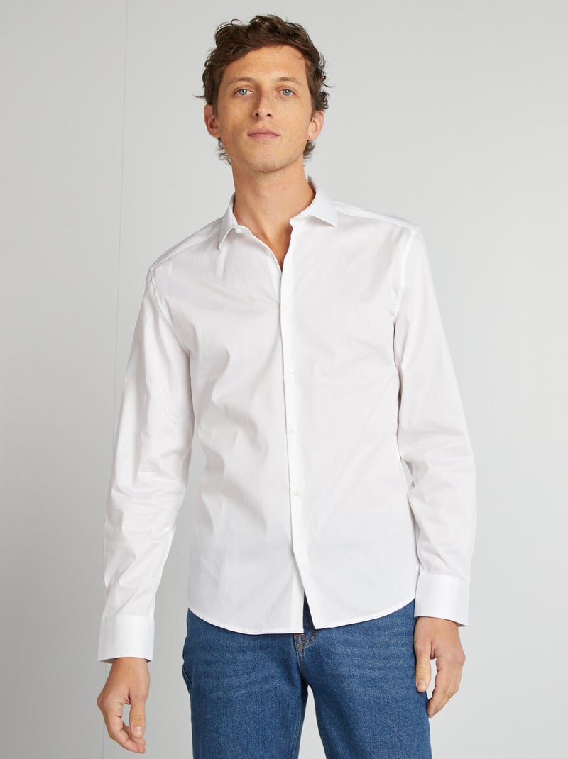 Camisa entallada de cuello italiano BLANCO - Kiabi