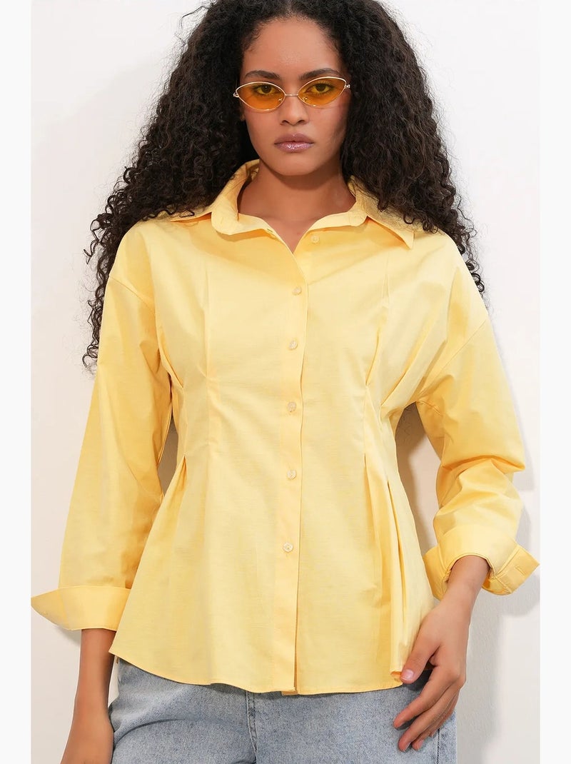 Camisa entallada de popelina con cierre de botones frontal bdart Amarillo limón - Kiabi