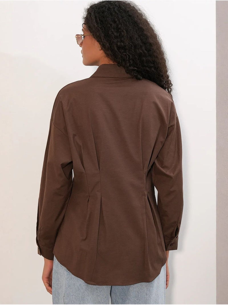Camisa entallada de popelina con cierre de botones frontal bdart Marrón - Kiabi
