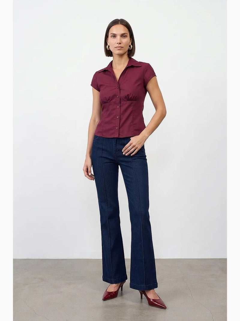 Camisa entallada de popelina de algodón con detalle de lazada dilvin Rojo burdeos - Kiabi