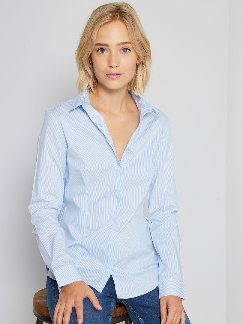 yo mismo Limón Especificidad Camisa entallada elástica de popelina - a rayas azul - Kiabi - 9.00€