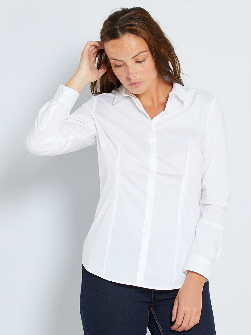 Camisa entallada elástica de popelina Blanco - Kiabi