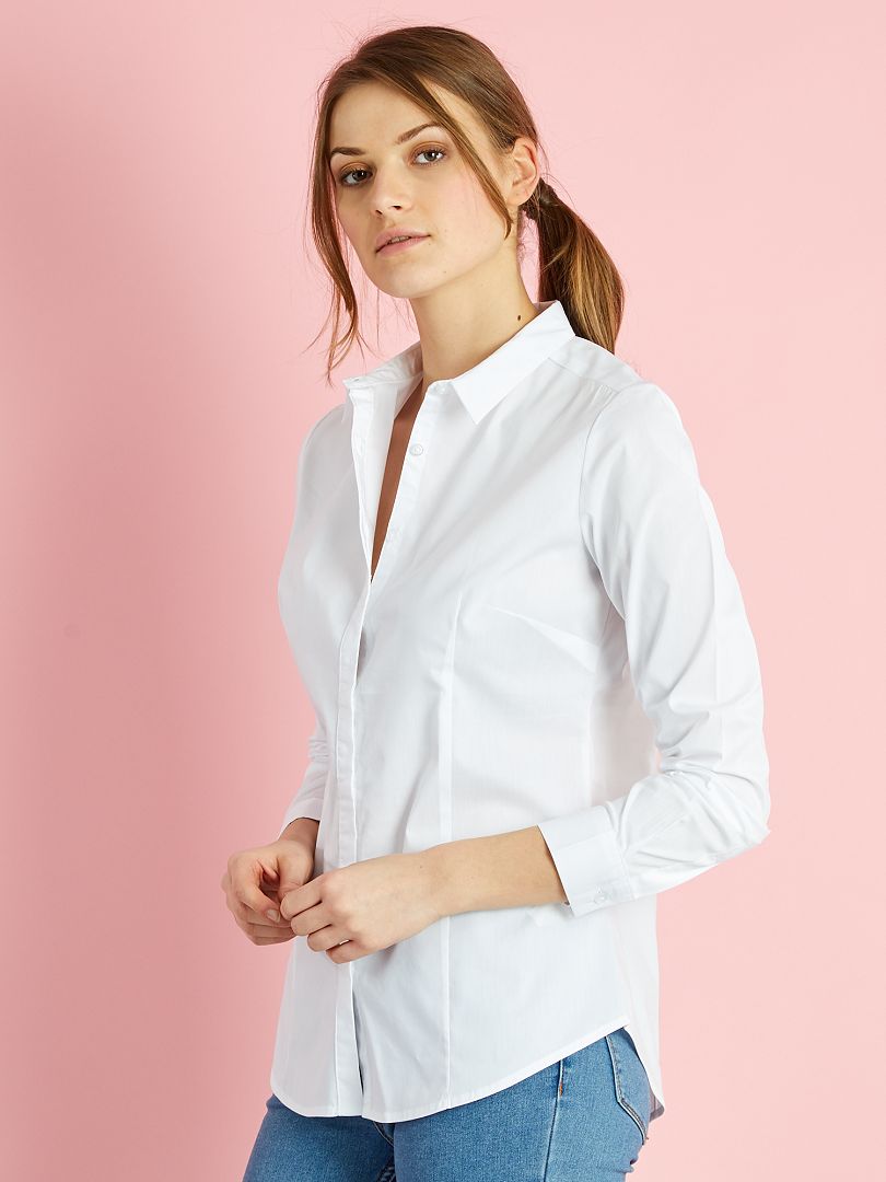 forma emocional Llevar Camisa entallada elástica de popelina - Blanco - Kiabi - 9.00€