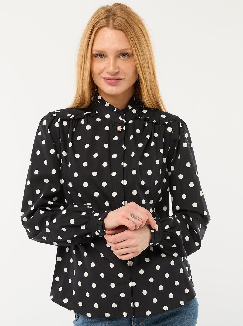 Camisa estampada con botón decorativo en el cuello Negro - Kiabi