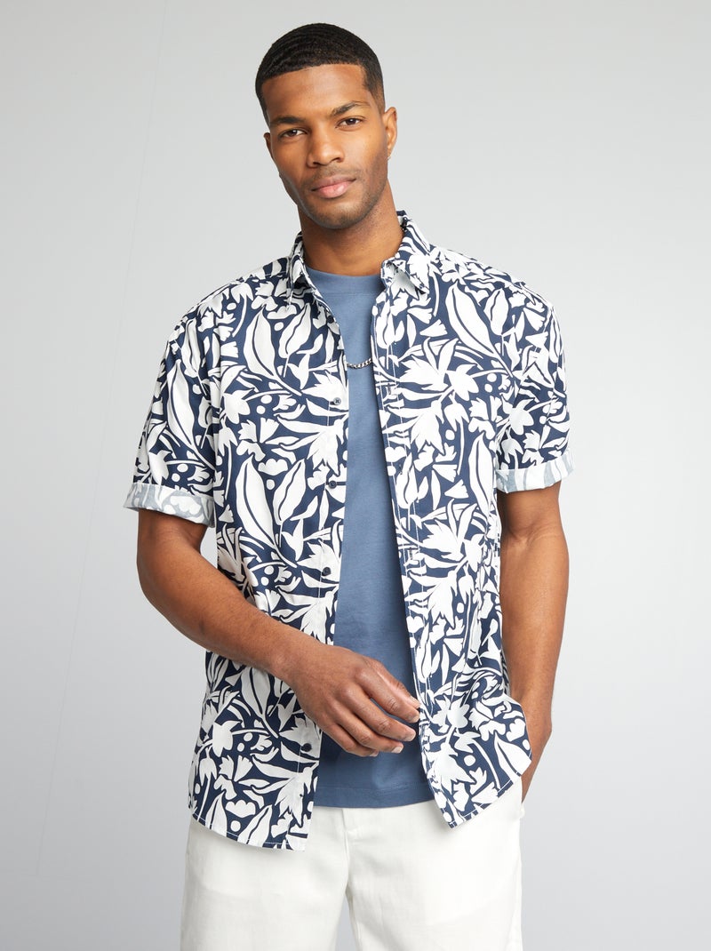 Camisa estampada de manga corta AZUL - Kiabi