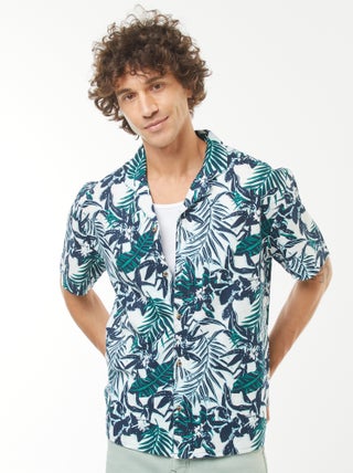 Camisa estampada de manga corta de mezcla de lino