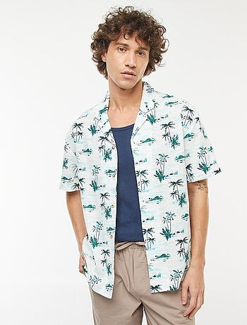 Camisa estampada de manga corta de mezcla de lino