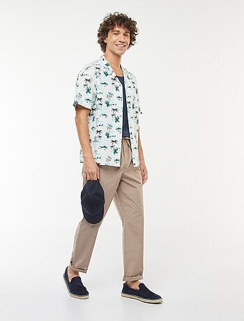 Camisa estampada de manga corta de mezcla de lino