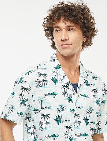 Camisa estampada de manga corta de mezcla de lino