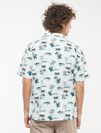 Camisa estampada de manga corta de mezcla de lino