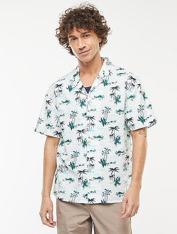 Camisa estampada de manga corta de mezcla de lino