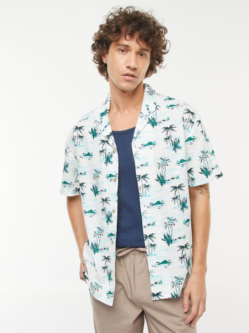 Camisa estampada de manga corta de mezcla de lino Blanco - Kiabi