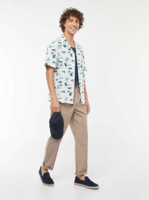 Camisa estampada de manga corta de mezcla de lino - Kiabi